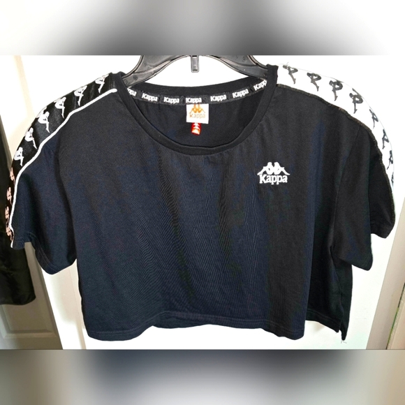KAPPA Authentic APUA Black & White Logo Cropped Boxy Tee Shirt Top Women's M - Picture 6 of 11